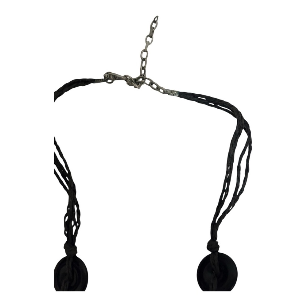 Button and Bead Necklace with Black Chord Black/White Women - Picture 5 of 8
